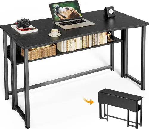 Vista 14 de Huuger Escritorio Plegable con Estante de Almacenamiento, Mesa de Computadora Plegable de 31.5 Pulgadas para Espacios Pequeños, Mesa de Sofá que