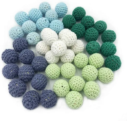 Vista 9 de Cuentas de ganchillo de algodón de madera de 0.630 in, 50 cuentas de colores mezclados para bricolaje collar pulsera