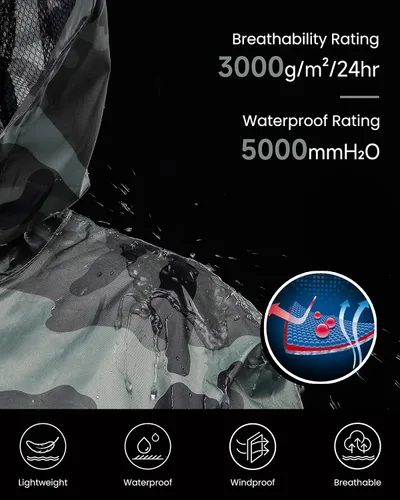 Vista 3 de AXESQUIN Chaqueta impermeable larga para hombre con capucha, impermeable, reflectante, ligera, plegable, para exteriores