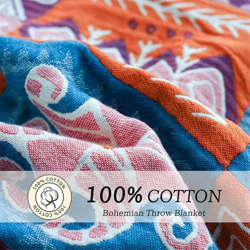 Vista 186 de MSGKV - Manta bohemia/primaveral de algodón para sofá y sala de estar, de gasa acogedora, de 50 x 60 pulgadas 50"x60" Cotton Throw, Woven Bird