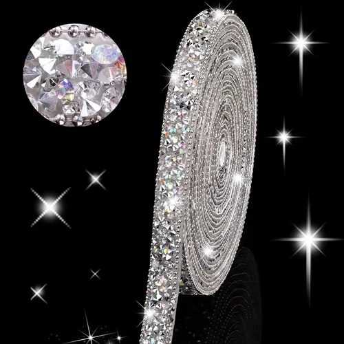 Vista 13 de Hicarer 3 yardas de cintas de diamantes de imitación de resina para boda, cinta autoadhesiva de diamantes de cristal, rollo de cinta de resina
