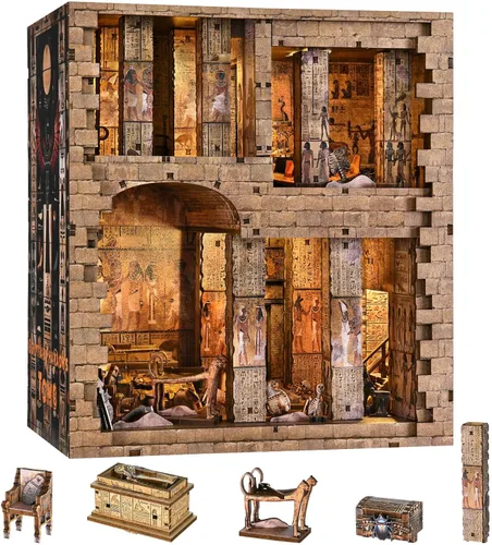 Vista 19 de fifijoy Kit de rincón de libros, casa de muñecas en miniatura para adultos y adolescentes, rompecabezas de madera 3D con luz LED, decoración retro