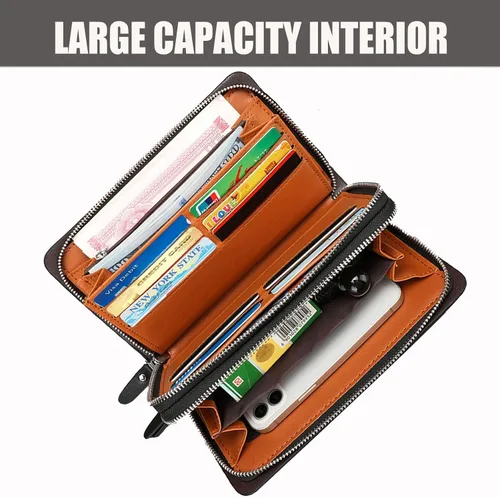 Vista 4 de IPASUN Mens Clutch Purse Womens Hand Bag Long Wallet Leather Handbags Cell Phone Checkbook Card Holder Holiday Gifts (Black1)
