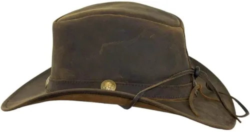 Vista 2 de Outback Trading 13006 Unisex Cheyenne UPF 50 Wire-Brimmed Western-Style Leather Hat with Chin Cord