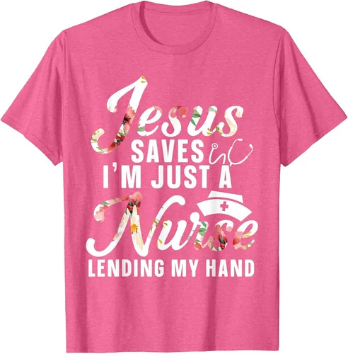 Vista 35 de Jesus Saves I'm Just A Nurse Lending My Hand RN Christian T-Shirt Asphalt Grey