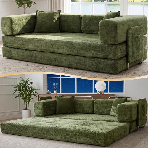 Vista 18 de Sofá cama tipo futón convertible de 78.8 pulgadas, sofá deshuesado Negro