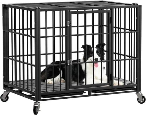 Vista 8 de Snuowu - Jaula para perros de alta resistencia de 42 pulgadas, perrera indestructible para perros grandes