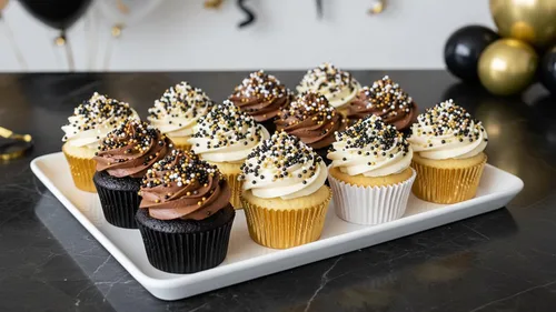 Vista 5 de NCS Gránulos comestibles Nonpareils negros, blancos y dorados – Decoración para cupcakes, pasteles y galletas, 7 onzas