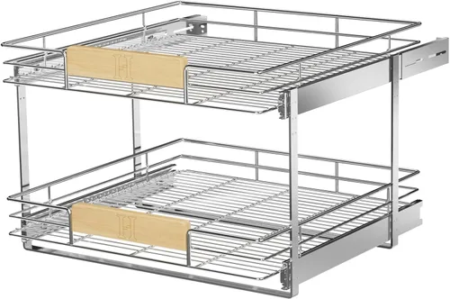 Vista 19 de LOVMOR Organizador de gabinete extraíble con mango de madera, 16½ pulgadas de ancho x 21½ pulgadas, organizador deslizante para cocina, despensa