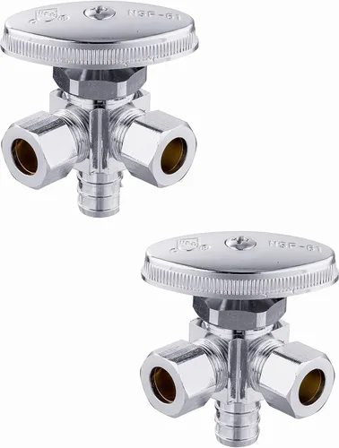 Vista 20 de EFIELD Válvula de parada de ángulo de giro múltiple con salida de compresión doble, 1/2 "NOM (5/8" OD) x (3/8 pulgadas x 3/8 pulgadas) cromo
