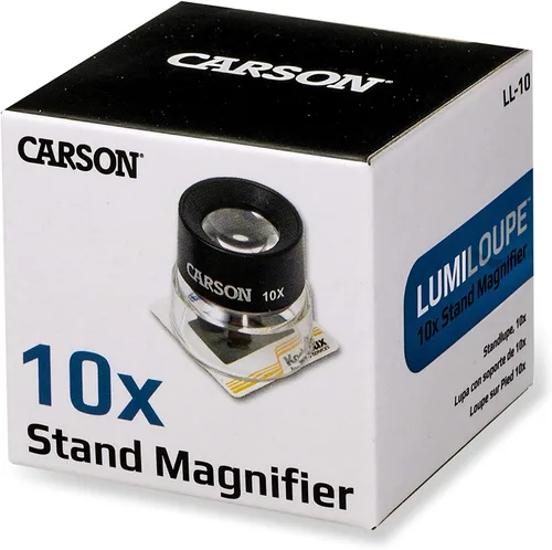 Vista 6 de Carson LumiLoupe 10X Power Stand Lupa (LL-10), negro/transparente Loupe Magnifier for Precision Work, Crafts, & Hobbies - for fine details, coins