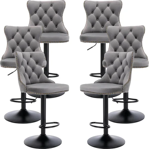Vista 44 de Juego de 2 taburetes de bar modernos de terciopelo para mostrador, taburetes de bar giratorios ajustables con respaldo, sillas de isla de cocina