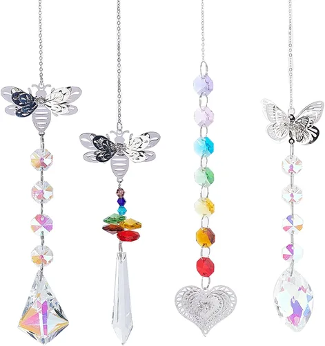 Vista 8 de SUNNYCLUE Juego de 252 piezas de bricolaje de 6 piezas de atrapasoles de cristal arcoíris para hacer candelabros de cristal, bolas de prismas