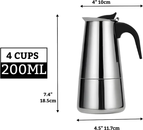 Vista 9 de Cafetera Moka de Acero Inoxidable para Espresso, Cafetera Moka para Estufa, Cafetera Percoladora, Cafetera Italiana, Preparación de Café Cubano