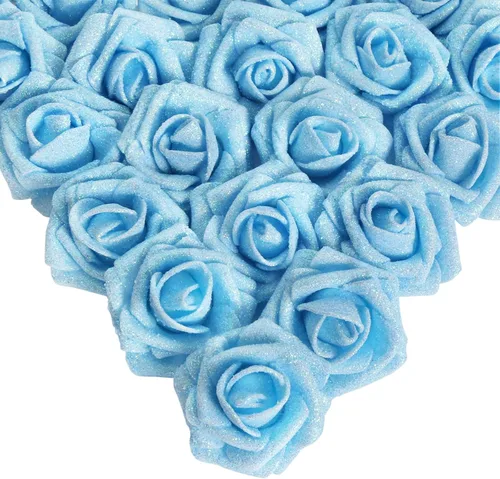 Vista 29 de IPOPU Rosas Negras con Purpurina, 50 PIEZAS Rosas Falsas con Purpurina Flores para Manualidades DIY Ramo de Boda Decoración de Casa y Fiesta (Negro)
