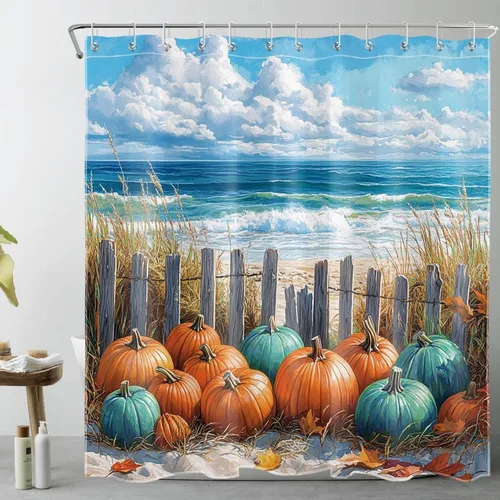 Vista 13 de LB Cortina de ducha espeluznante de Halloween, lindo fantasma en flores, árbol negro, luna llena, cortinas de ducha para baño, tela de poliéster