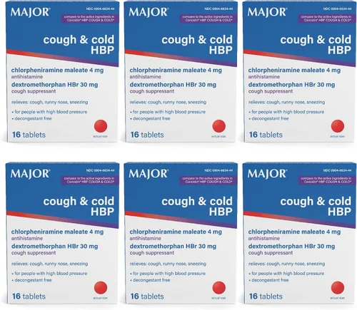 Vista 9 de Tabletas Major para la Tos y el Resfriado HBP - Antihistamínico y Supresor de la Tos para Personas con Presión Arterial Alta - Dextrometorfano HBr