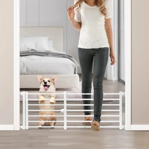 Vista 10 de Malier Puerta de interior para perros con puerta, puerta extra ancha de metal para mascotas, puerta corta para perros para escaleras, montaje a