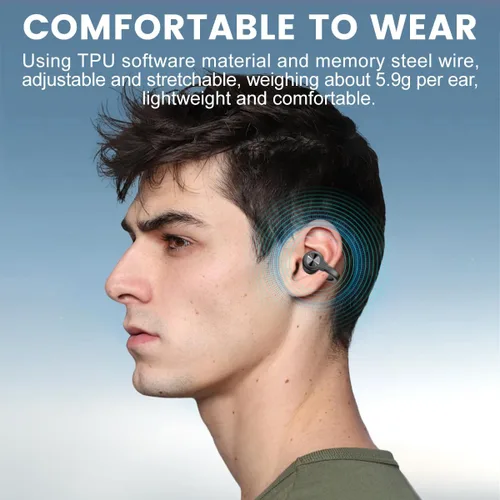 Vista 6 de True Bone Conduction - Auriculares deportivos de oreja abierta Bluetooth 5.3, inalámbricos, 30 horas, tiempo de reproducción, IPX4, impermeables