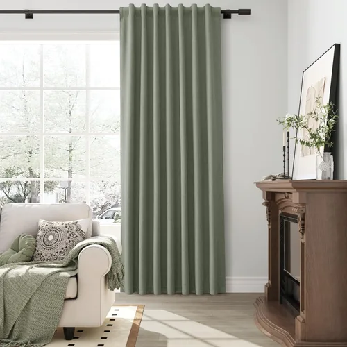 Vista 55 de Guken Cortinas opacas de lino, 2 paneles rústicos, elegantes, 100% opacas, con aislamiento térmico, banda de ganchos y trabilla trasera, 52 x 84