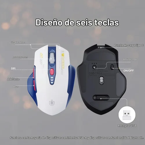 Vista 6 de Uineer Ratón Bluetooth, [Actualizado] Ratón Inalámbrico Multi-Dispositivo Recargable, Nivel de Batería Visible, Tri-Modo (BT 5.0/4.0+2.4G Hz), 4 DPI