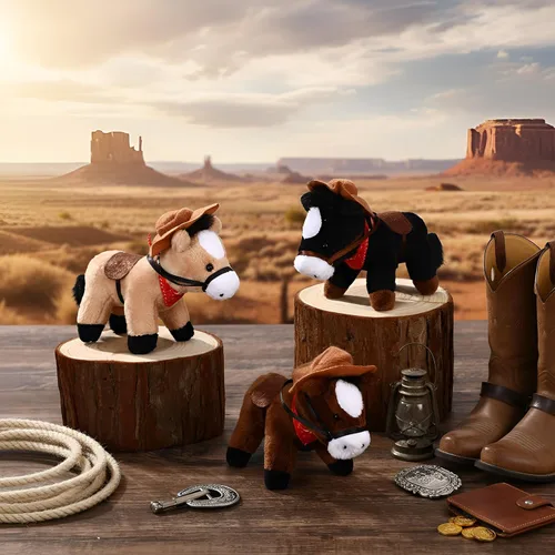 Vista 2 de Paquete de 9 animales de peluche de 4 pulgadas, mini juguete de peluche de pie con sombrero de vaquero y bandana, cadena desmontable para decoración