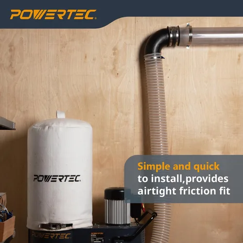 Vista 6 de POWERTEC 70105-P2 4 Pulg. Conector de Codo de 90 Grados - Conector de Ángulo Recto de Colector de Polvo de Plástico ABS 3-Negro
