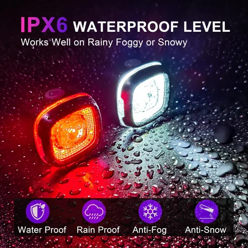 Vista 6 de Luz de bicicleta impermeable IPX6, con 5 + 5 modos, impermeable, tipo C, para montar por la noche, luces de bicicleta de larga vida útil de 17 horas