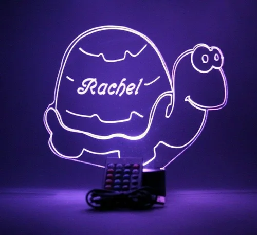 Vista 3 de Lámpara de mesa de tortuga personalizada con nombre de tortuga con luz nocturna grabada, nuestra última característica: es WOW, con control remoto