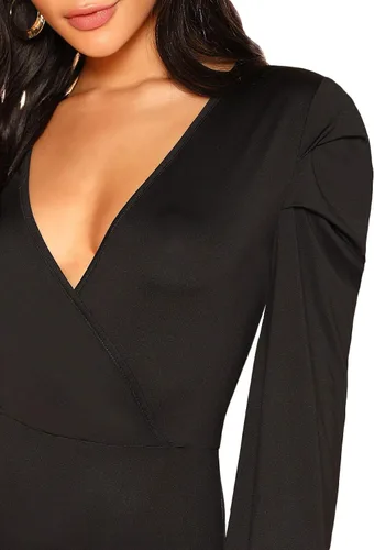 Vista 4 de SweatyRocks Enterizo sexy de manga larga con cuello en V profundo para mujer