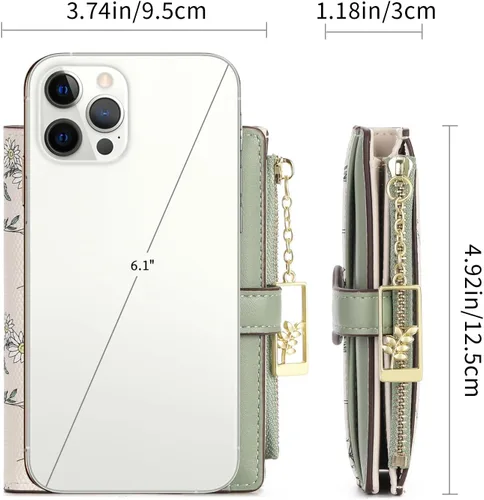 Vista 3 de GAEKEAO Billeteras pequeñas para mujer, con bloqueo RFID, plegable, de piel vegana, con bolsillo con cremallera, ventana de identificación