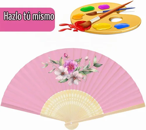 Vista 4 de FEPITO Ventilador de papel rosa de mano de 20 piezas