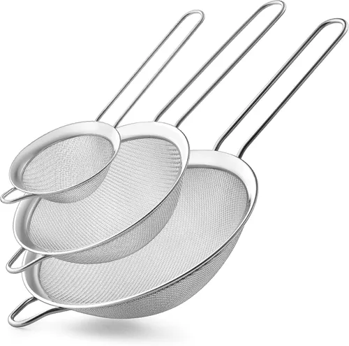 Vista 9 de Coladores de malla fina para cocina, COKUMA colador de metal de acero inoxidable pequeño manual mini, colador de cóctel, té, café y jugo, colador