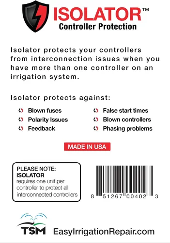 Vista 2 de Aislador: protección del controlador de riego/protege los sistemas de múltiples controladores de problemas de interconexión