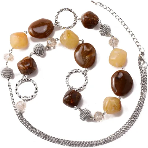 Vista 2 de BULINLIN Collar largo de cuentas para mujer, collar de cadena de suéter plateado con cuentas de resina de cristal, collar de joyería de moda