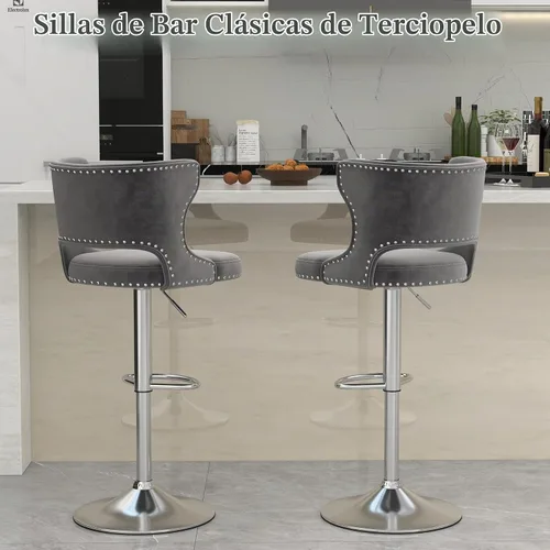 Vista 3 de Juego de 2 taburetes de bar giratorios de terciopelo gris, sillas Beige (dorado)