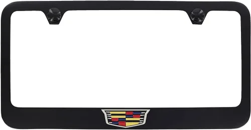Vista 12 de Cadillac con escudo - Marco de placa de matrícula de metal - Negro recubierto en polvo con cromado expuesto Negro A
