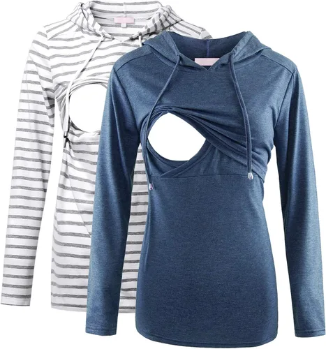 Vista 31 de Bhome Camisa de lactancia de manga larga con capucha para lactancia materna