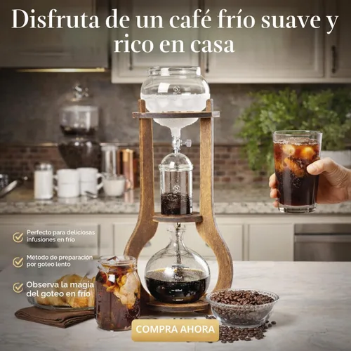 Vista 6 de Nispira Cafetera de Torre de Goteo para Café Frío Cold Brew, Cafetera Manual Cold Brew de 6 a 8 tazas con Válvula Ajustable, Marco de Madera