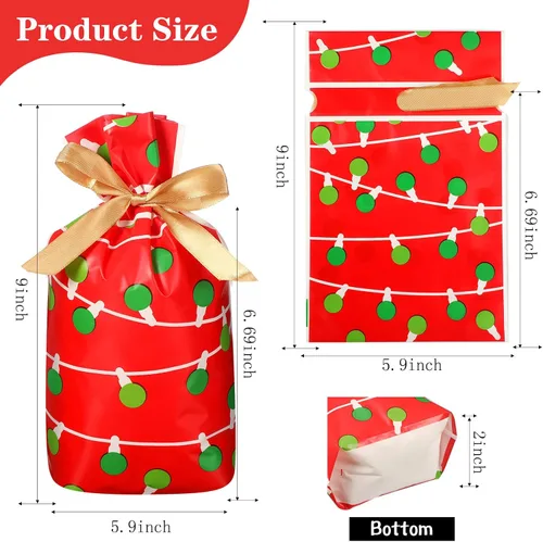 Vista 2 de Funrous Bolsas de Favor con Cordón de Navidad Bolsas de Plástico para Dulces y Golosinas de Navidad para Niños Cumpleaños Envoltorio de Aperitivos
