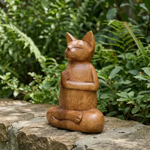 Vista 6 de G6 Collection Estatua de yoga de gato siamés tallada a mano de 8 pulgadas, escultura de estatua de yoga hecha a mano, decoración del hogar