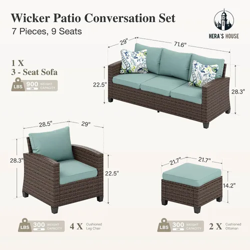 Vista 93 de HERA'S HOUSE - Juego de muebles para patio con mesa para fogata, muebles de mimbre para exteriores, sofá de conversación con asientos profundos