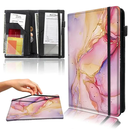 Vista 31 de Libro para camarera con bolsillo con cremallera, de piel sintética, lindo libro para camarera, libros de servidor, restaurante, soporte para cheques