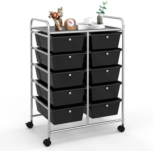Vista 20 de Carrito de almacenamiento con ruedas de 10 cajones, organizador con ruedas para arte, herramientas, manualidades, papel, álbum de recortes, carrito