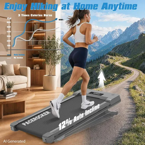 Vista 2 de Walking Pad Treadmill 450 lb Capacity, Auto Incline Under Desk Treadmill Negro carbón
