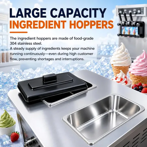 Vista 3 de Countertop 18-25kg/H Yield Soft Serve Ice Cream Machine, Commercial Three Flavor Ice Cream Maker, 3.5L x 2 Hopper with LED Panel Auto Clean, Perfect
