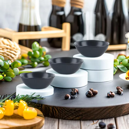 Vista 2 de Platos de cerámica mate para salsa de soja, cuencos de salsa de soja para sushi negra, platos de aperitivo con borde irregular para cocina, hogar