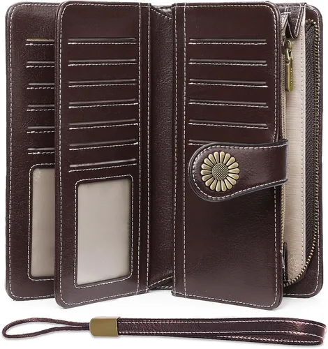 Vista 27 de SENDEFN Billeteras de cuero para mujer, tarjetero de crédito con bloqueo RFID, pulsera de gran capacidad with RFID Blocking, Large Capacity