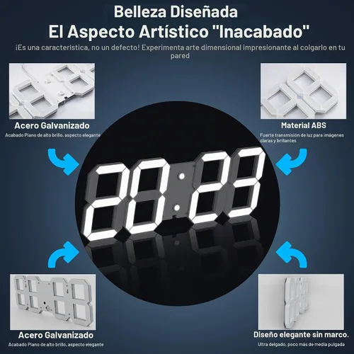 Vista 5 de CHKOSDA Reloj de pared digital LED 3D de 17 pulgadas con control remoto 164ft Visibility, Adjustable Brightness, Timer, 12/24 Hr Time, Date &