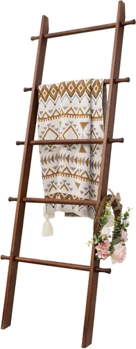 Vista 19 de Escalera para mantas, soporte de edredón de madera de 5 niveles, natural